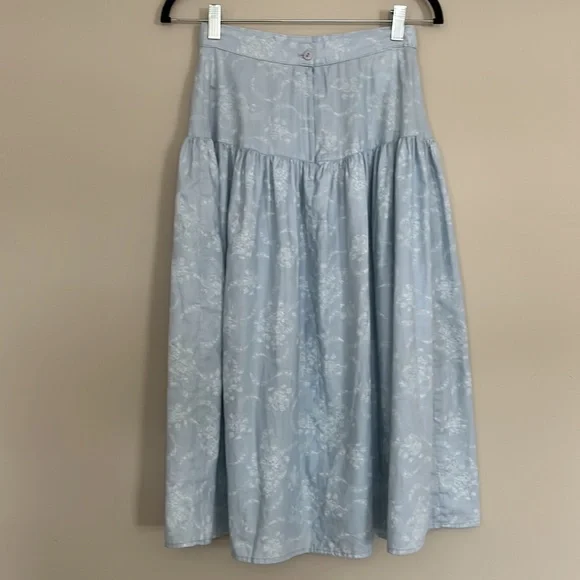 Vintage 80s Gunne Sax Skirt Blue Midi Prairie Floral - Picture 3 of 6